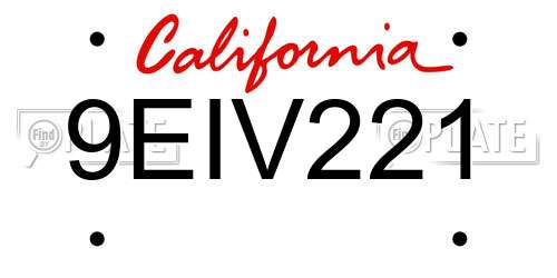 9EIV221 California License Plate