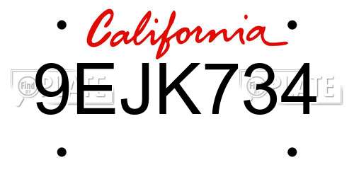 9EJK734 California License Plate