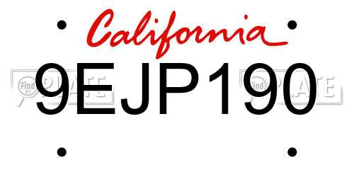 9EJP190 California License Plate