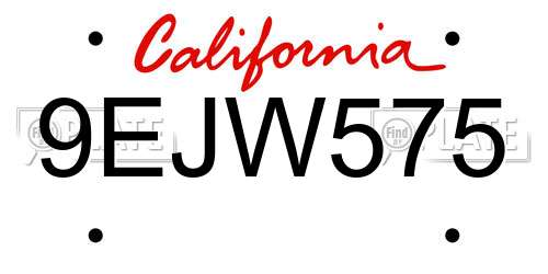 9EJW575 California License Plate