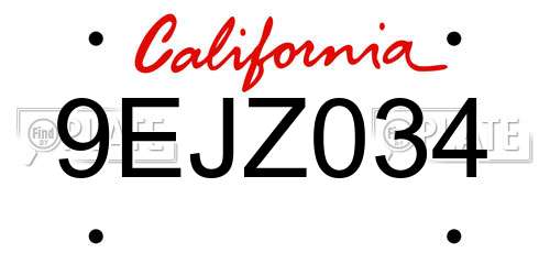 9EJZ034 California License Plate
