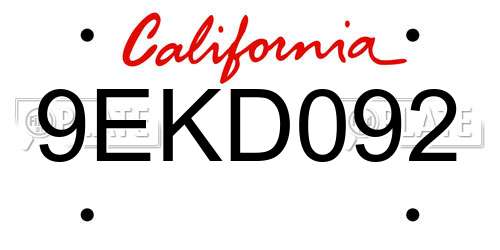 9EKD092 California License Plate