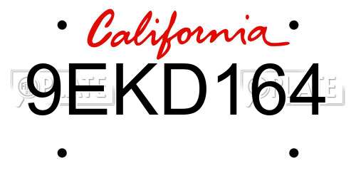 9EKD164 California License Plate