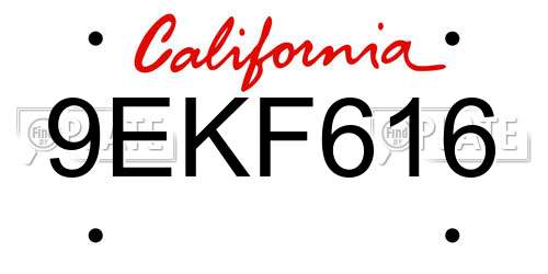 9EKF616 California License Plate