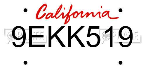 9EKK519 California License Plate