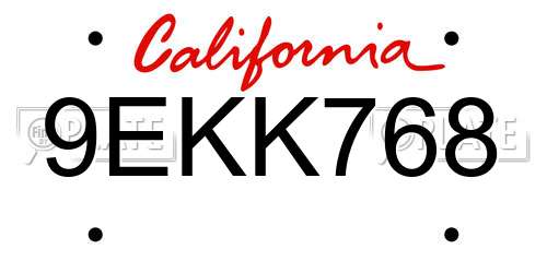 9EKK768 California License Plate