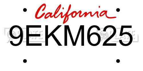 9EKM625 California License Plate
