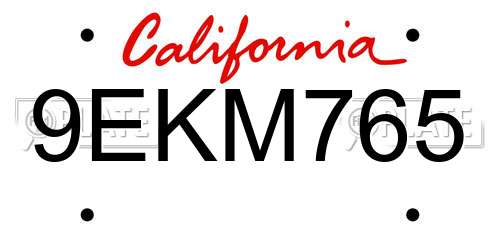 9EKM765 California License Plate