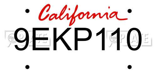 9EKP110 California License Plate
