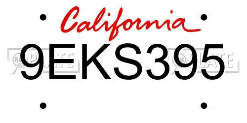 9EKS395 California License Plate