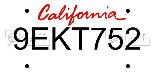9EKT752 California License Plate
