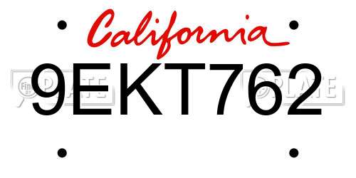 9EKT762 California License Plate