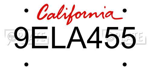 9ELA455 California License Plate