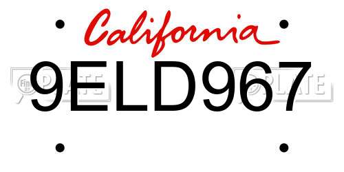 9ELD967 California License Plate