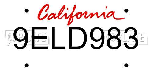 9ELD983 California License Plate