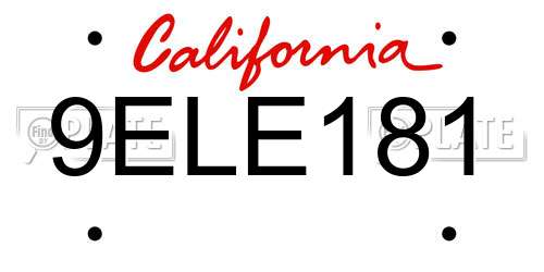 9ELE181 California License Plate