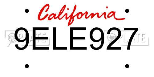 9ELE927 California License Plate