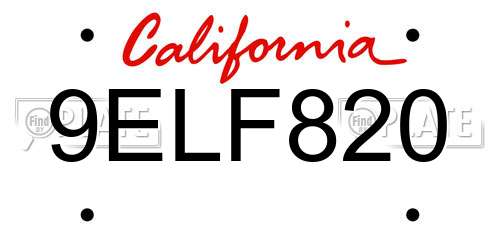 9ELF820 California License Plate