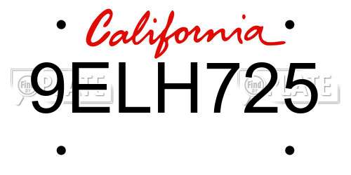 9ELH725 California License Plate