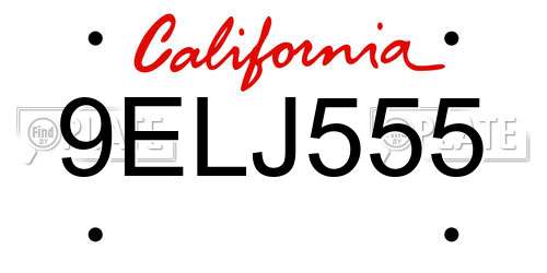 9ELJ555 California License Plate