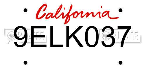 9ELK037 California License Plate