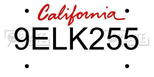 9ELK255 California License Plate