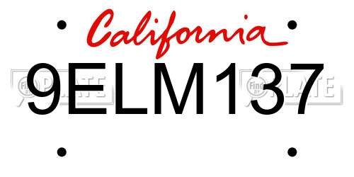 9ELM137 California License Plate