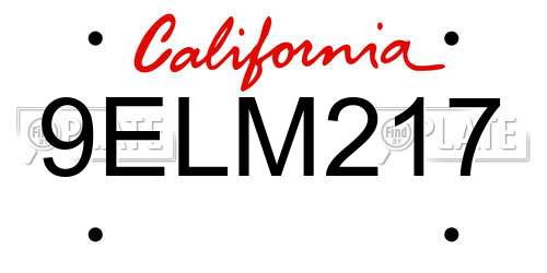 9ELM217 California License Plate