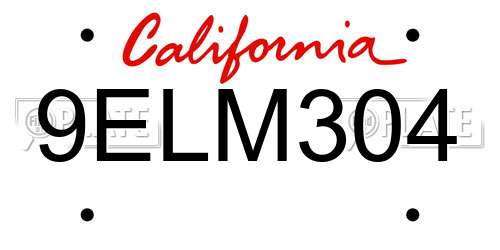 9ELM304 California License Plate