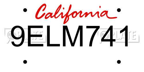 9ELM741 California License Plate