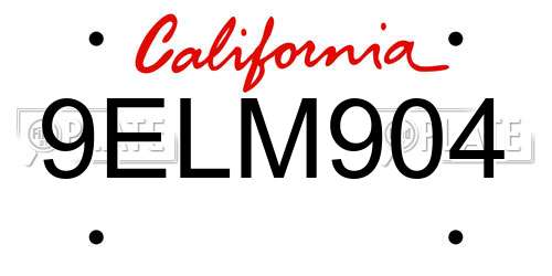 9ELM904 California License Plate
