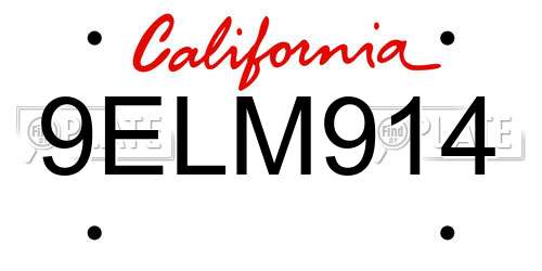 9ELM914 California License Plate