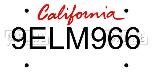 9ELM966 California License Plate