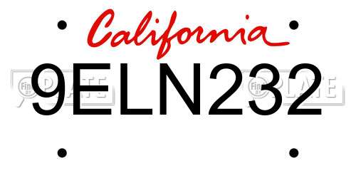 9ELN232 California License Plate