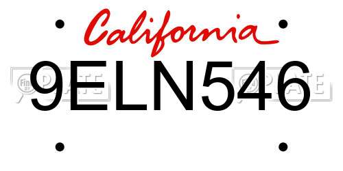 9ELN546 California License Plate