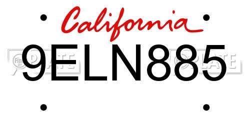 9ELN885 California License Plate