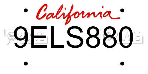9ELS880 California License Plate