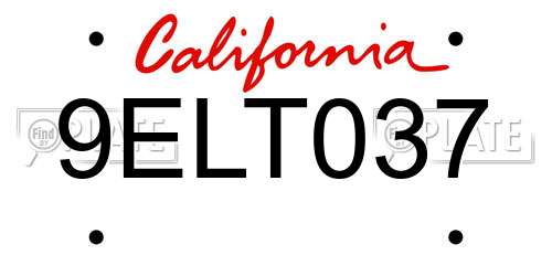 9ELT037 California License Plate