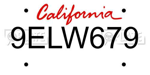 9ELW679 California License Plate