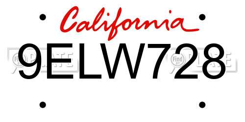9ELW728 California License Plate