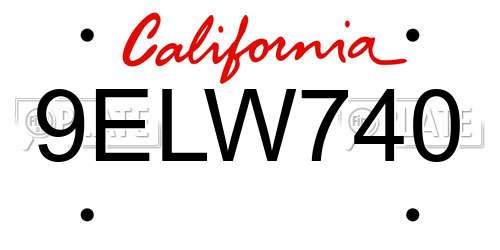 9ELW740 California License Plate