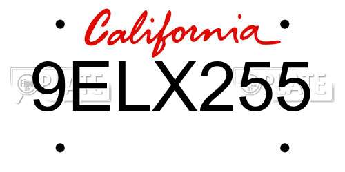 9ELX255 California License Plate
