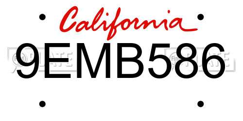 9EMB586 California License Plate