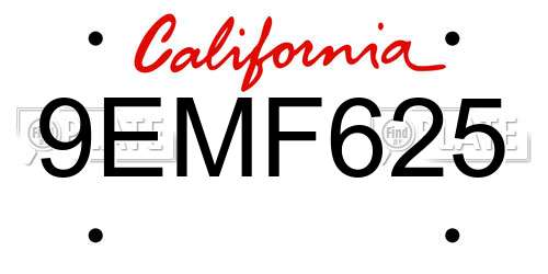 9EMF625 California License Plate