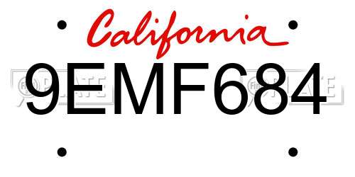 9EMF684 California License Plate