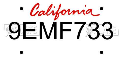 9EMF733 California License Plate