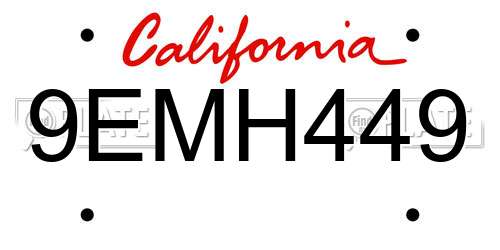 9EMH449 California License Plate