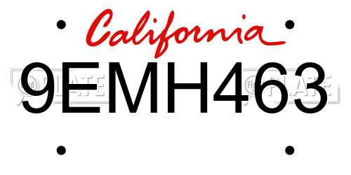 9EMH463 California License Plate