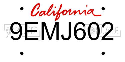 9EMJ602 California License Plate