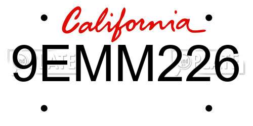 9EMM226 California License Plate